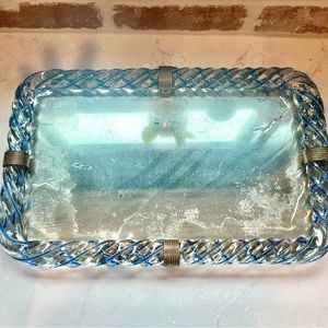 Vintage Barovier + Toso Murano Twisted Glass Mirror with Ribbed Brass Detailing